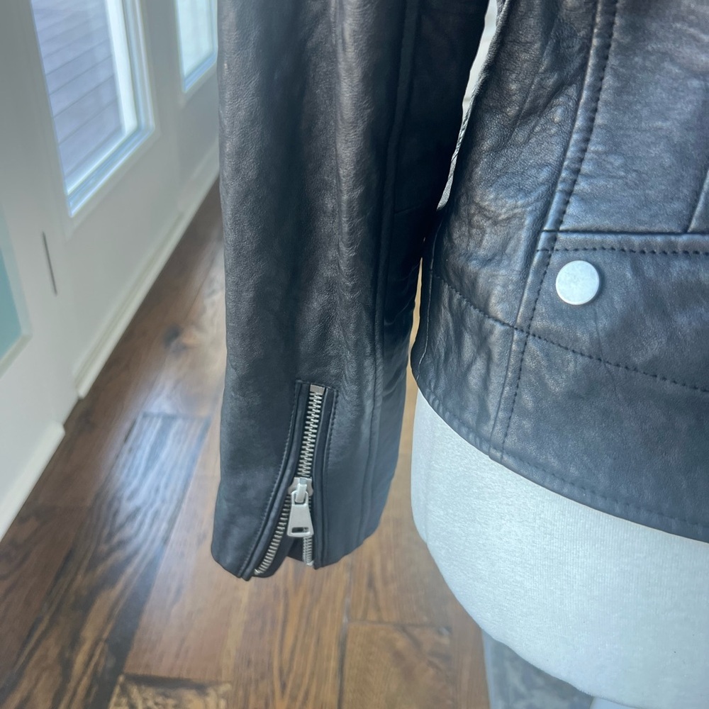 7 for all Mankind Size Small Black Leather Moto Jacket - Picture 4 of 11